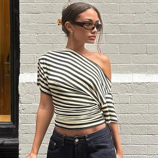 Diagonal Collar Striped T-shirt