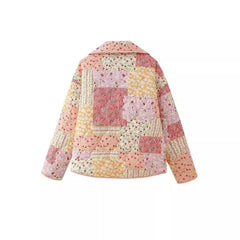 Pink Floral Patchwork Print Quilted Jacket