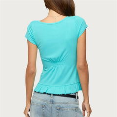 Short Sleeve Buttoned Ruched Bust T-Shirt