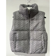 Cable Knit Zipper Puffer Vest