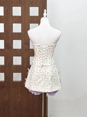 Floral Plaid Corset Strapless Top And Mini Skirt Set
