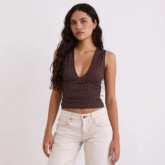 Polka Dot Sleeveless V-Neck Tank Top