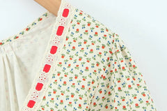 Floral Print Ribbon Drawstring O-Neck Half Sleeve Mini Dress