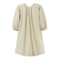 Beige dress with red accents on a white background