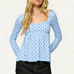Polka Dot Peplum Long Sleeve Top
