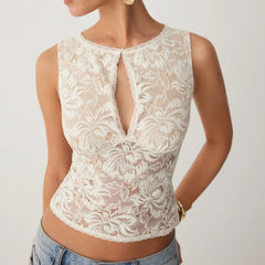 Lace  Keyhole Neck Cut Out Tank Top