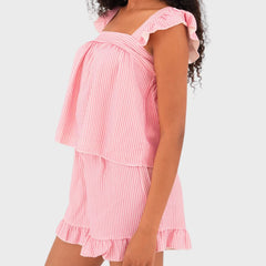 Ruffle Straps Stripe Top And Shorts Set