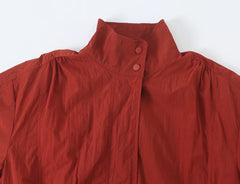 Red Stand Collar Elastic Hem Bomber Jacket
