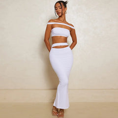 Strapless Open-shoulder Crop Tops And Long Skirt Sets