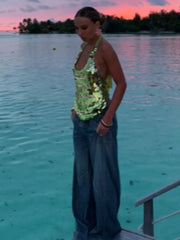 Green Sequin Halter Top