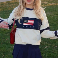 White American Flag Blue Stripe Knitted Pullover