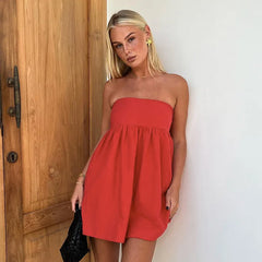 Solid Splice Off Shoulder Loose High Waist Mini Dress