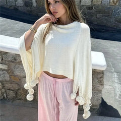 Tassel Knit Poncho Cape