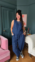 Printed Plaid Sleeveless Vest And Wide Pants Set