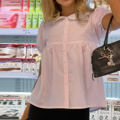 Pink Short Sleeve Collar Babydoll Blouse