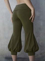 Solid Cuff Lantern Low Waist Cropped Pants