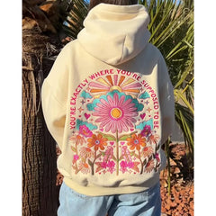 Floral Garden Letter Embroidered Hooded Sweatshirt