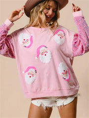 Christmas Glitter Patchwork Sequin Santa Sweatshirt