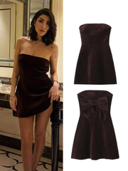 Velvet Strapless Bow Mini Dress