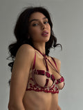 Red Belted Strappy Mesh Lingerie Set