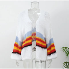 White Stripe Knitted Cardigan