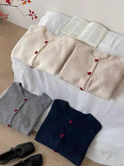Deep Grey Wool Knitted Heart Buttoned Cardigan
