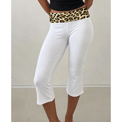 Leopard Print Fold Over Waistband Capri Pants