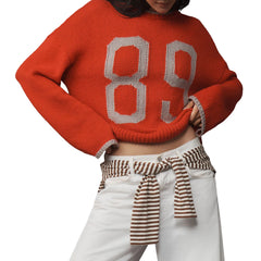 Number Embroidery Knit Sweater