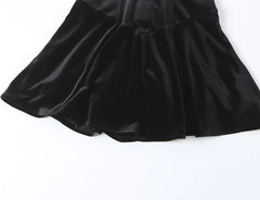 Black Velvet Cap Sleeve Deep V-Neck Mini Dress
