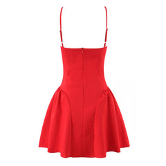 Red Strap Pleated A-Line Mini Dress