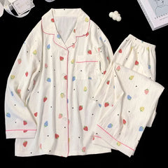 Long Sleeve Strawberry Print Loungewear Set