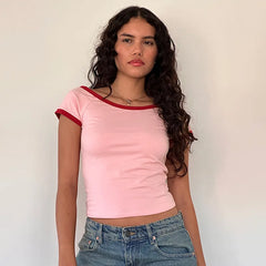 Scoop Neck Short Sleeve Pink Blue Black Tees