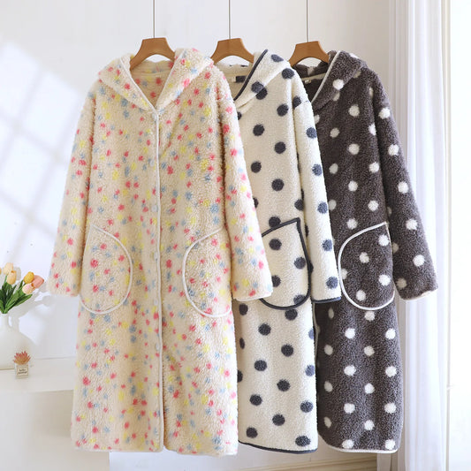 Polka Dot Plush Bathrode Nightgown