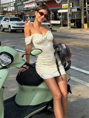 White Polka Dot Off-Shoulder Mini Dress