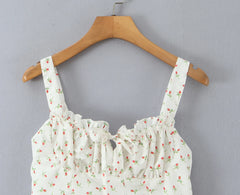 White Rose Flower Print Ruched Chest Mini Dress