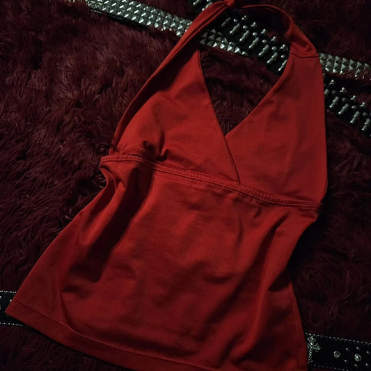 Red Halter Hibiscus Print Top