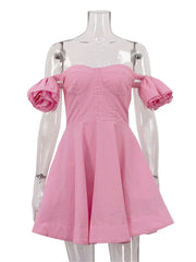 Pink Off-shoulder Frill Strap Mini Dress