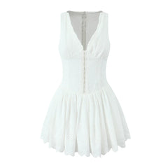 White Embroidery Hook V-neck Mini Dress Free From Label