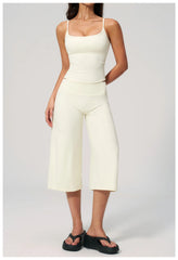 Solid Cami Removable Pads Top And Wide Leg Cropped Pants Set