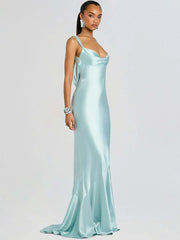 Mermaid Hem Open Back Cowl Strap Maxi Dress