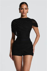 Draped Mesh Cape Sleeve Playsuit