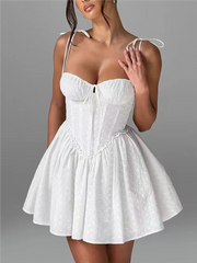 Solid Tie Up Corset A-line Mini Dress