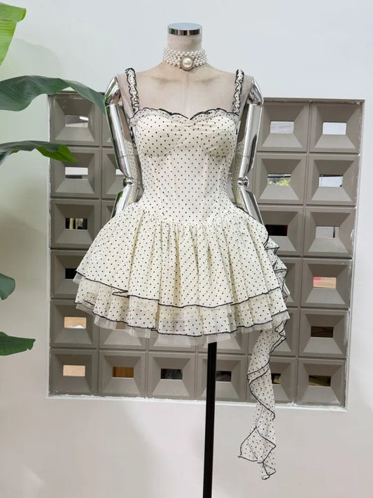 Polka Dot Tiered Ruffle Hem Mini Dress