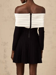 Black Off Shoulder Long Sleeves Bow Design A-line Dress