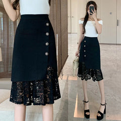 Black Lace Patchwork High Waist Pencil Skirt Free From Label