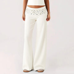 Rhinestone Waist Wide Leg Pants