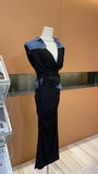 Sleeveless Drawstring V Neck Top Blue Denim Patch Long Skirt Suits