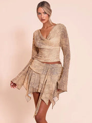 Animal Printed Long Sleeve Top And Irregular Skirt Matching Set