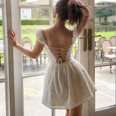Off-Shoulder Eyelet Embroidery Corset A-Line Mini Dress