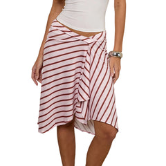 Asymmetric Hem Patchwork Midi Skirt